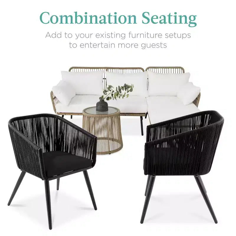 Best Choice Products Set aus 2 Outdoor-Esszimmerstühlen für die Terrasse, Sitzfläche aus geflochtenem Korbgeflecht, Belastbarkeit: 113 kg