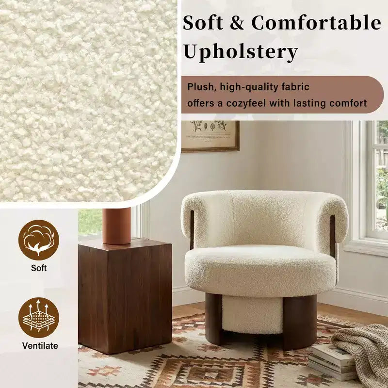 Whisen 360° drehbarer Fasssessel mit skulpturalem Bogenholzdesign, Massivholzrahmen, 32 breit, vielseitig für Wohnzimmer und Schlafzimmer einsetzbar