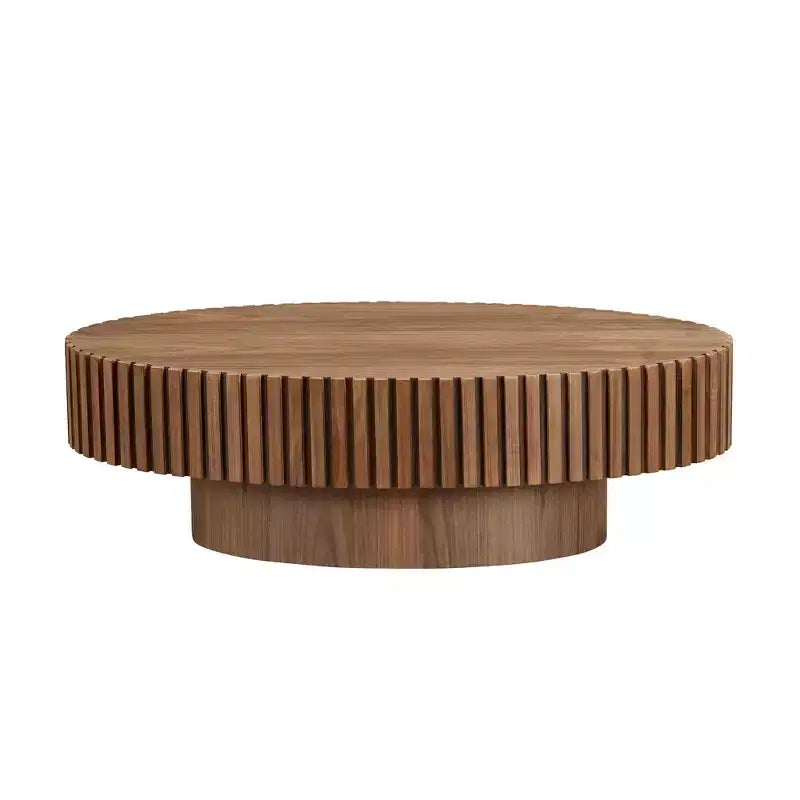 Ovaler/Quadratischer Couchtisch, minimalistischer geriffelter Mitteltisch, Beistelltisch, natürliche Esche/Nussbaum/Mattschwarz – ModernLuxe