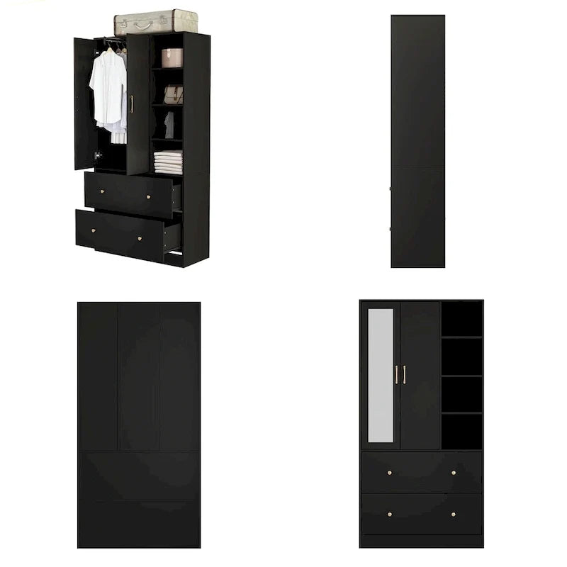 Kleiderschrank mit Spiegel, verstellbarer Kleiderstange und platzsparendem Design