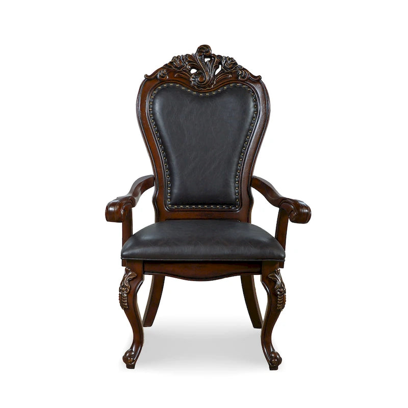 Furniture of America Eugene Traditionelle Esszimmer-Armstühle aus Massivholz mit Ziernagelbesatz und Cabriole-Beinen (2er-Set)