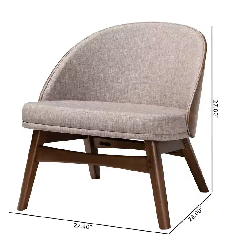 Baxton Studio Lovella 2er-Set Akzentstühle im Mid-Century-Modern-Stil, grauer Stoff und walnussbraunes Holz-Finish