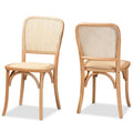 Neah Mid-Century Modern 2er-Set Esszimmerstühle aus geflochtenem Rattan und Holz