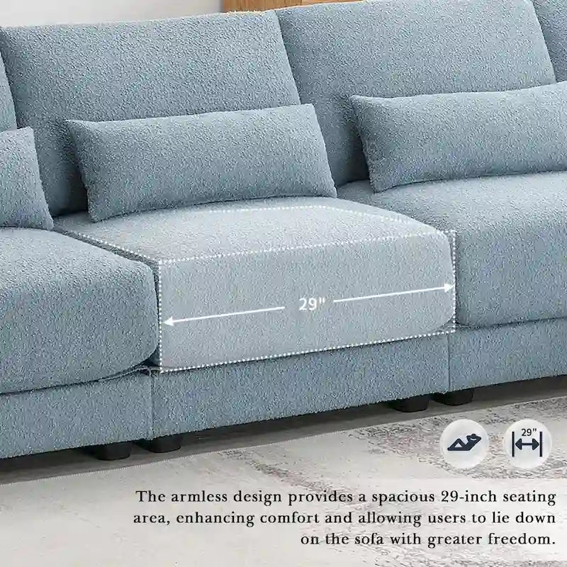 Übergroßes tiefes Ecksofa mit umkehrbarer Ottomane, umstellbares L-förmiges Sofa, Blau