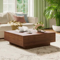 Mid-Century Modern Couchtisch, minimalistischer Couchtisch aus Holzfurnier mit Stauraum für das Wohnzimmer, komplett montiert