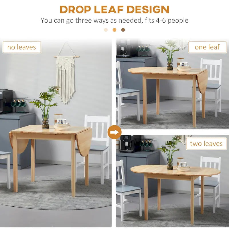 HOMCOM 55 cm Massivholz-Küchentisch, Klapptisch für kleine Räume, ausklappbarer Esstisch