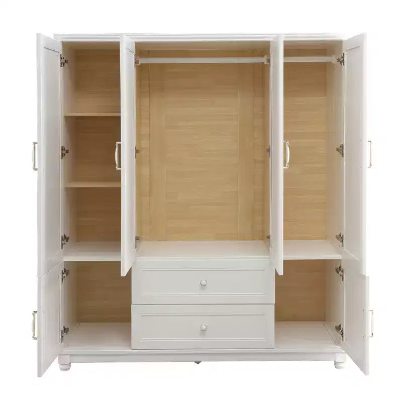 Weiße Holz-Kleiderschrank, 156 cm, mit 2 Schubladen, Kleiderstange und Einlegeböden