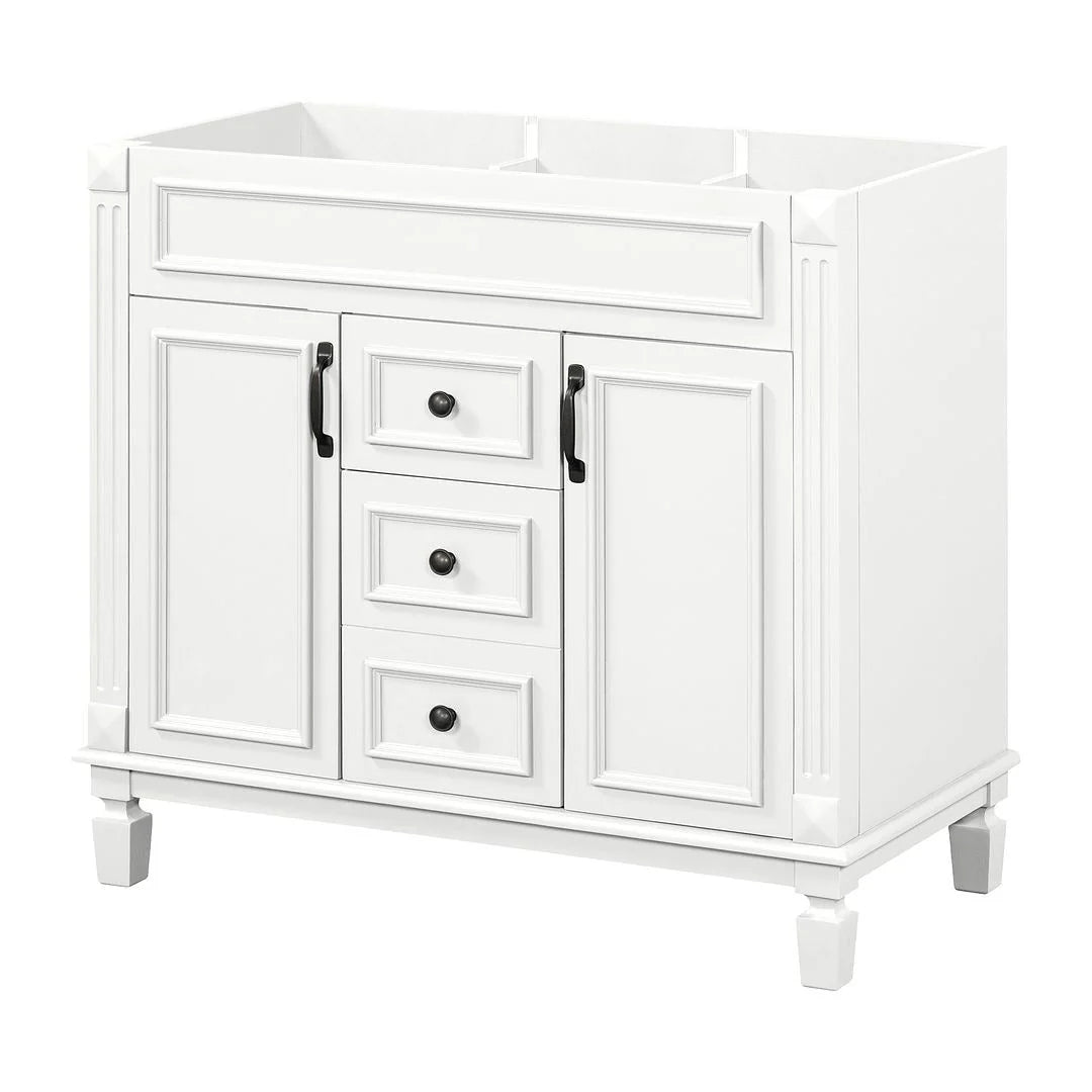 36" Moderner Badezimmer-Waschtisch mit Aufsatzwaschbecken und Spiegelschrank, 2 Türen und 2 Schubladen