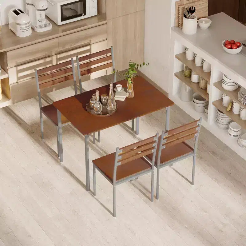 HOMCOM Modernes 5-teiliges Esszimmertisch-Set aus Holz, 1 Tisch und 4 Stühle mit Metallbeinen, geeignet für den Außenbereich