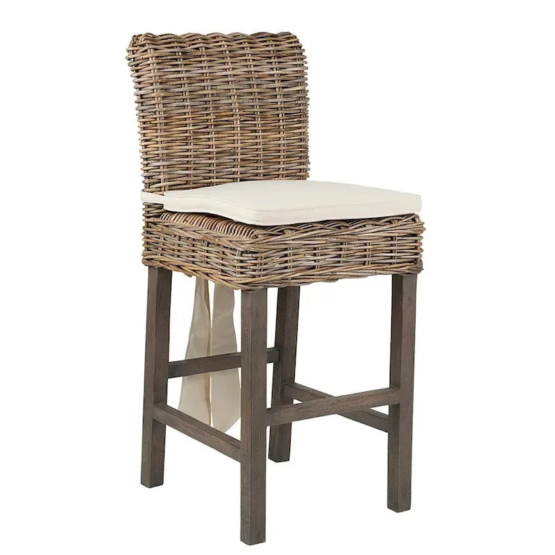 Grau gewaschener Rattan-Hocker mit Polster von East at Main