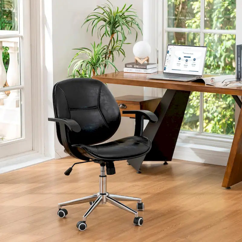 Glitzhome höhenverstellbarer, drehbarer Bürostuhl aus Kunstleder mit Armlehnen und ergonomischem Design