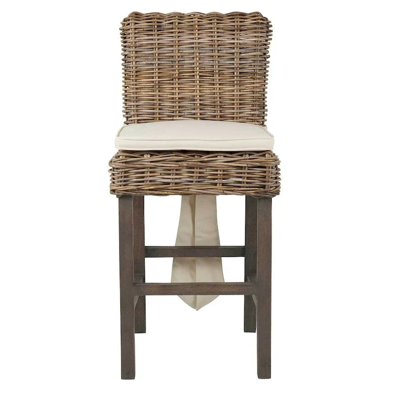 Grau gewaschener Rattan-Hocker mit Polster von East at Main