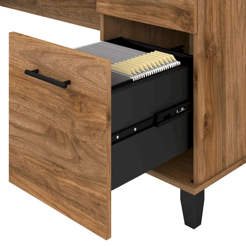 Bush Furniture Somerset 60 Zoll breiter L-förmiger Schreibtisch mit Aufsatzregal und Stauraum