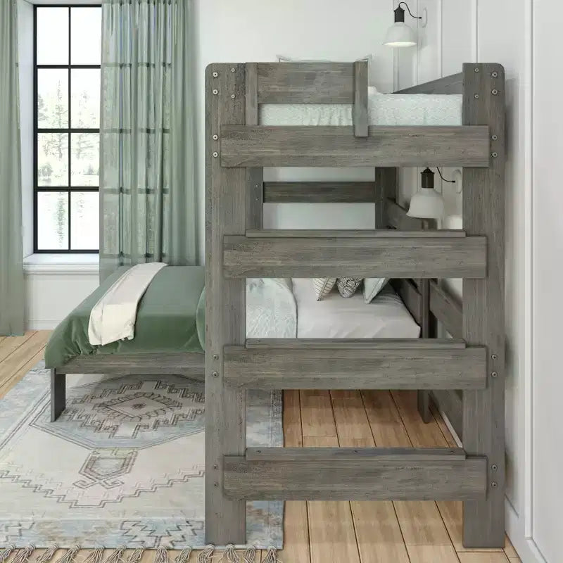 Max & Lily Etagenbett aus Massivholz im modernen Landhausstil, L-förmiger Bettrahmen mit zwei Einzelbetten für Kinder