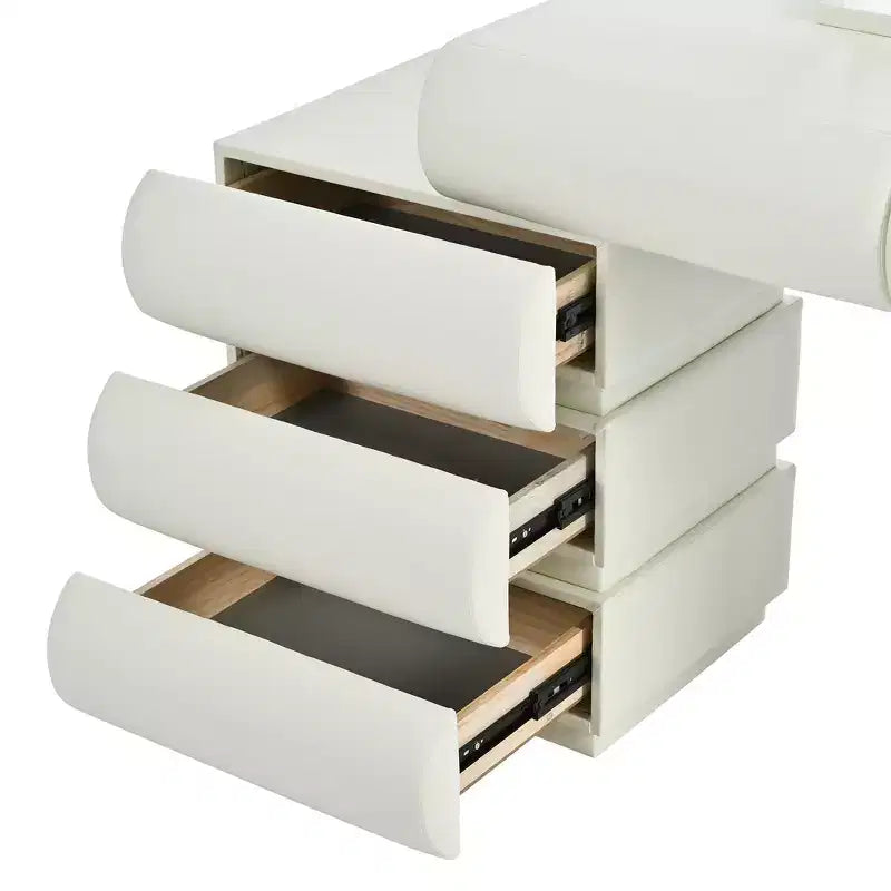 Whisen Luxus-Schminktisch, Kosmetiktisch mit Spiegel, beweglichem Seitenschrank, 6 Schubladen und Hocker