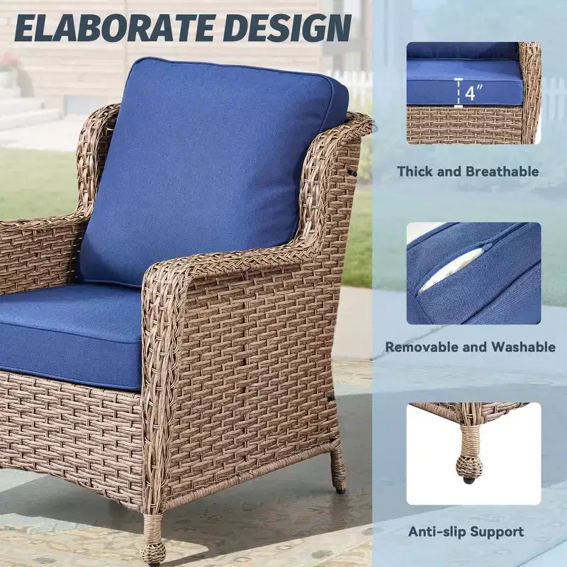 GDFStudio Halston Outdoor-Korbsessel-Set mit Kissen und Beistelltisch
