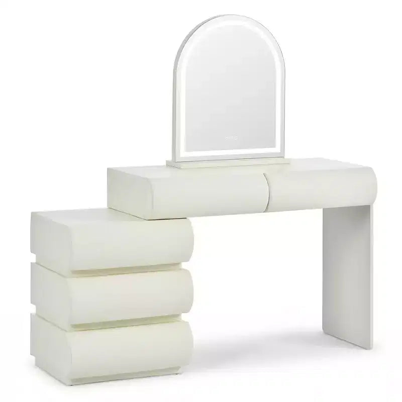 Whisen Luxus-Schminktisch, Kosmetiktisch mit Spiegel, beweglichem Seitenschrank, 6 Schubladen und Hocker