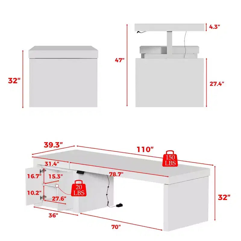 Hitow moderner 110W Hubtisch mit 3 Höhenspeichern, 119 cm max. Höhe, 68 kg Tragkraft, intuitive Bedienung, Kücheninsel/Frühstückstheke