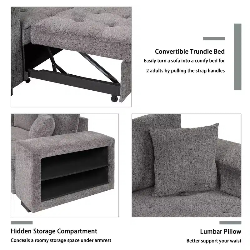 104,5 Zoll L-förmige Schlafcouchgarnitur mit Stauraum-Chaiselongue und 2 Hockern – 3-Sitzer-Schlafsofa mit Schlaffunktion für das Wohnzimmer