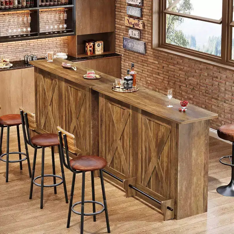 Lantine 160 cm Bartisch, 2-stufiger Bar-Schrank, Stehtisch mit Fußstütze für Küche, Bistro, Esszimmer, Wohnzimmer, Braun