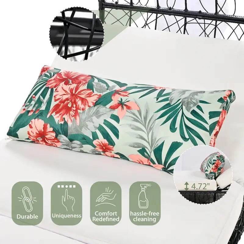 Oaks Aura Outdoor, Sonnenliege mit Polster, Vorhang und buntem Kissen, Lounge-Sessel aus Korbgeflecht, verstellbare Gartenliegen