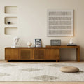 Erweiterbarer Mid-Century TV-Schrank mit 4 Staufächern und Lochtür für Wohnzimmer-Entertainment-Center