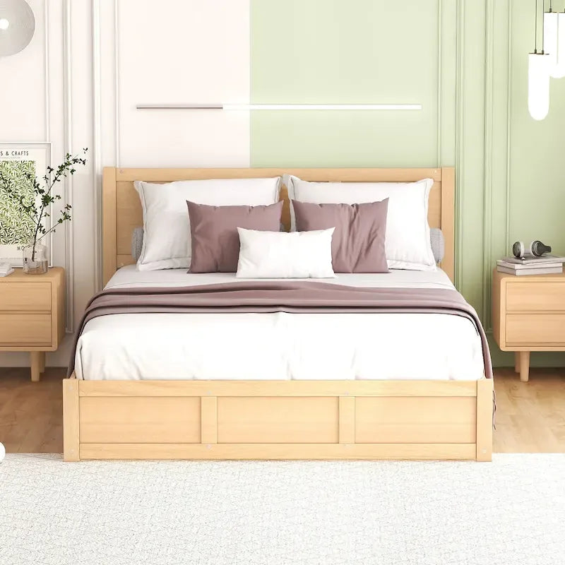 Holz-Plattformbett mit Stauraum und 2 Schubladen