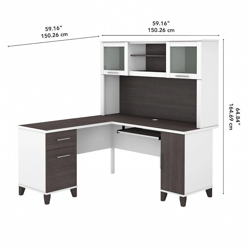 Bush Furniture Somerset 60 Zoll breiter L-förmiger Schreibtisch mit Aufsatzregal und Stauraum