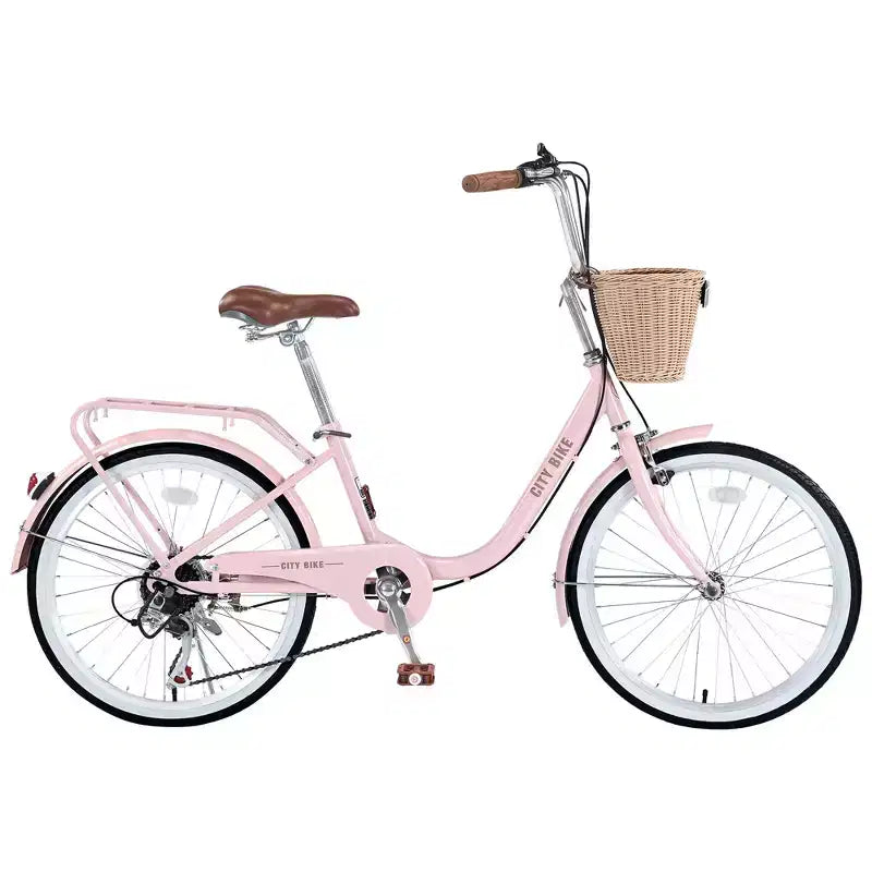 Okak 22-Zoll-Cruiser-Fahrräder mit Frontkorb, Mädchenfahrrad mit Stahlrahmen, V-Bremse und Komfortsattel, Fahrrad für Mädchen und Frauen