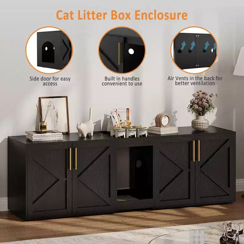 Verkleidung für Katzenklo, großer Katzenklo-Schrank, geschlossener Doppel-Katzenklo-Schrank, Katzenklo-Schrank aus Holz, für Zuhause und Wohnzimmer