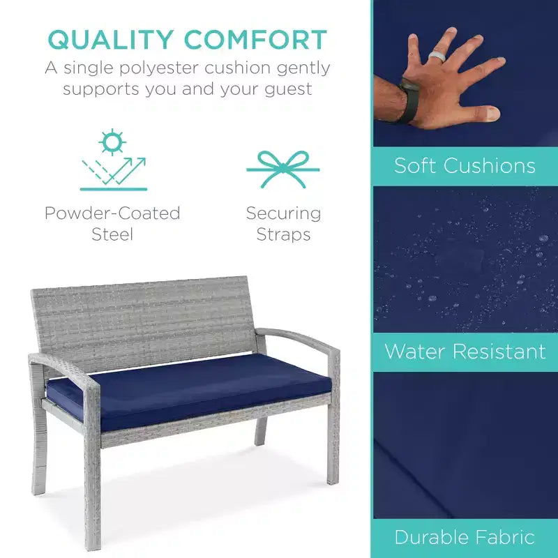 Best Choice Products 2-Sitzer-Outdoor-Korbsitzbank für Garten, Terrasse und Veranda mit 700-lb-Tragkraft und Polster