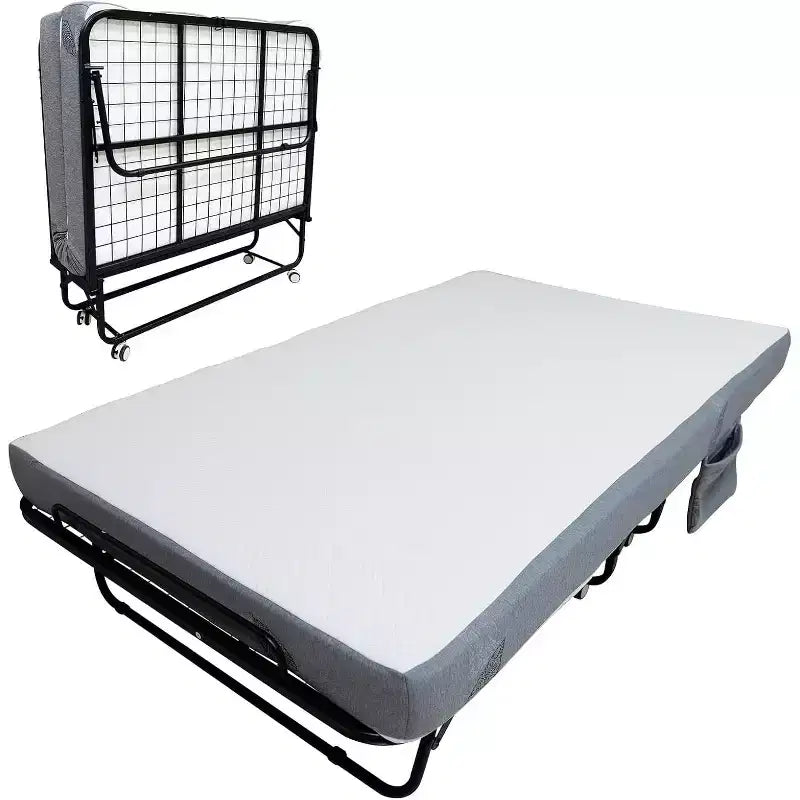 Klappbett mit Matratze für Erwachsene, tragbares Gästebett auf Rollen, faltbares Metallgestell-Bett mit 5-Zoll-Memory-Foam-Matratze und seitlicher Aufbewahrungstasche