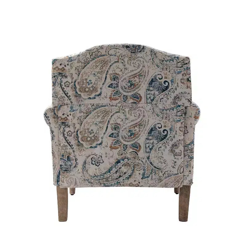 Gepolsterter Sessel aus Holz mit Blumenmuster, Paneel-Armlehnen und Kamelrückenlehne