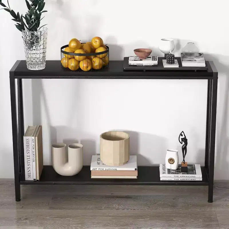 Konsolentisch, 110 cm (43 Zoll) 2-stöckiger Eingangstisch, schmaler Sofatisch mit Stauraum, für Wohnzimmer, Flur und Eingangsbereich