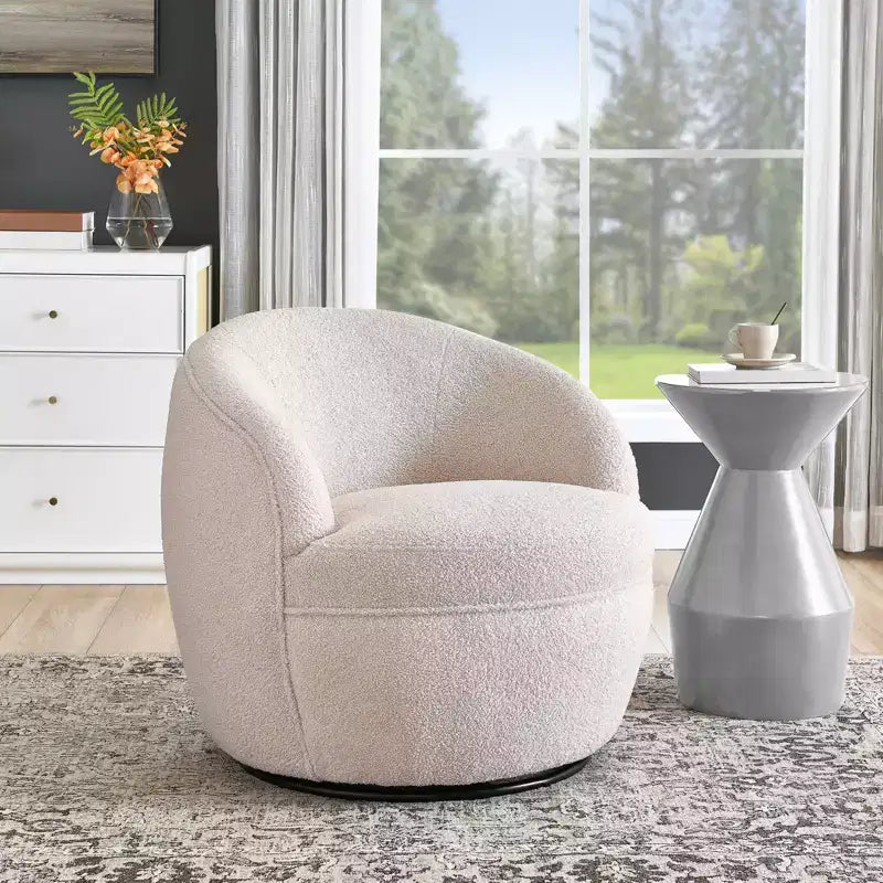 Roundhill Furniture Galleria 360° drehbarer Barrel Chair aus Kunst-Lammfell