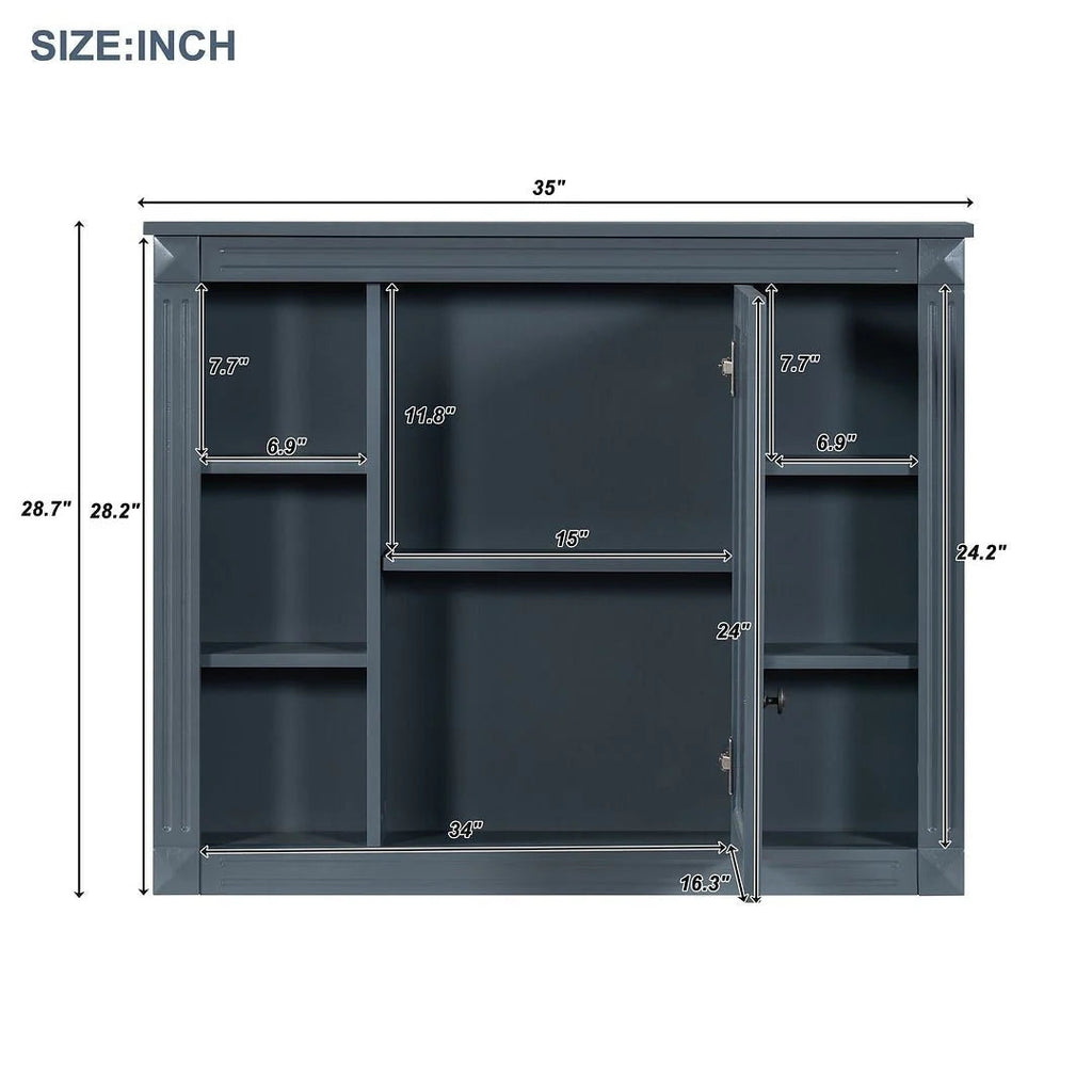 36" Moderner Badezimmer-Waschtisch mit Aufsatzwaschbecken und Spiegelschrank, 2 Türen und 2 Schubladen
