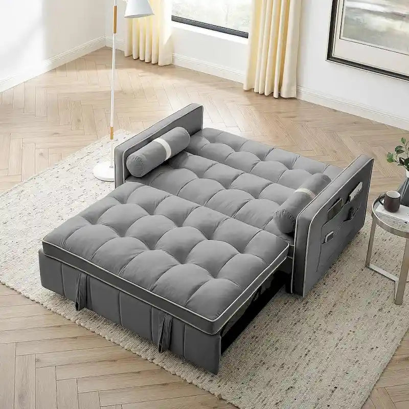 Multifunktionales Samt-Schlafsofa mit Ausziehfunktion, verstellbarer Rückenlehne und Kissen – k. A.