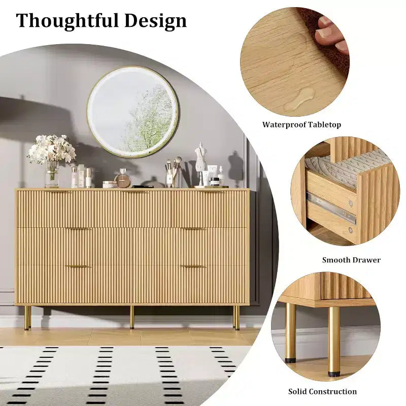 Kommode mit 7 Schubladen und Rillenoptik, moderner Aufbewahrungsschrank aus Holz, Schlafzimmermöbel für Wohnzimmer und Flur