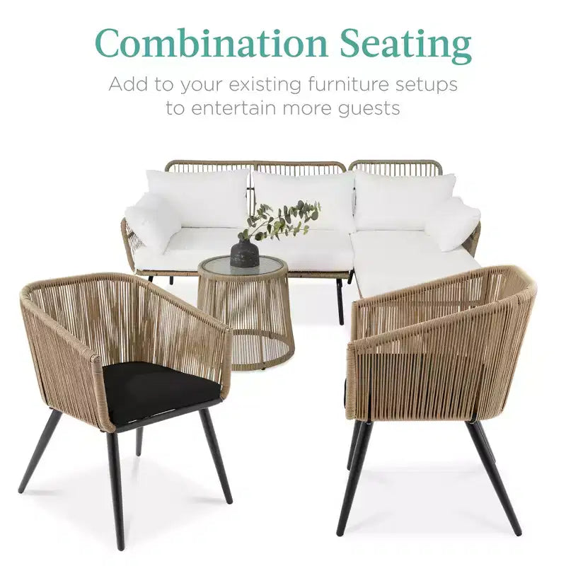 Best Choice Products Set aus 2 Outdoor-Esszimmerstühlen für die Terrasse, Sitzfläche aus geflochtenem Korbgeflecht, Belastbarkeit: 113 kg