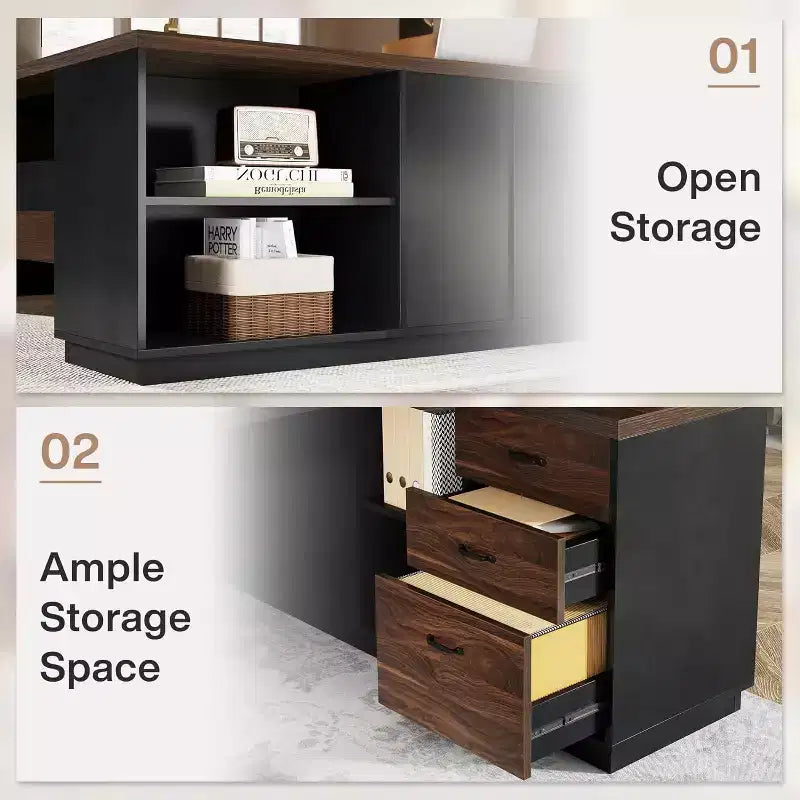 Lantine Modern 78 L-förmiger Chefschreibtisch mit Schubladen und seitlichem Aktenschrank