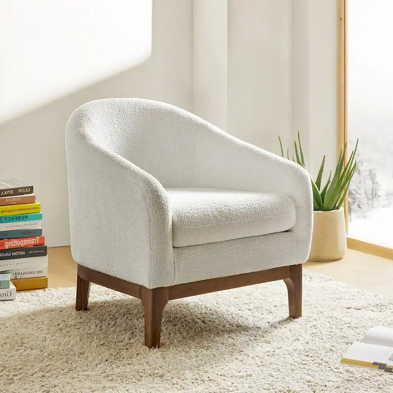 Augus Moderner Bouclé-Akzent-Tonsessel mit Beinen aus Massivholz von HULALA HOME