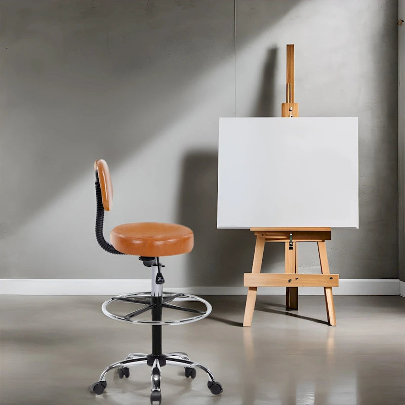 Höhenverstellbarer Zeichentisch-Hocker – Mit Premium-Leder, Laufrollen