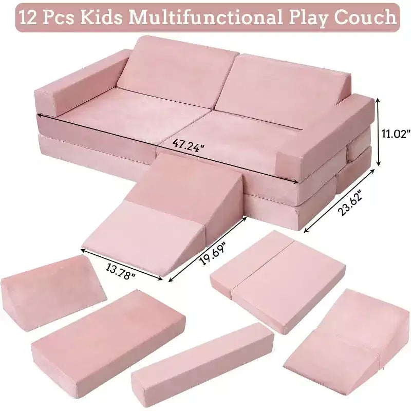 Indoor-Klettersofa, 12-teilige modulare Spielcouch mit quadratischem Bällebad & Kletterrampe, Kissen-Spielset