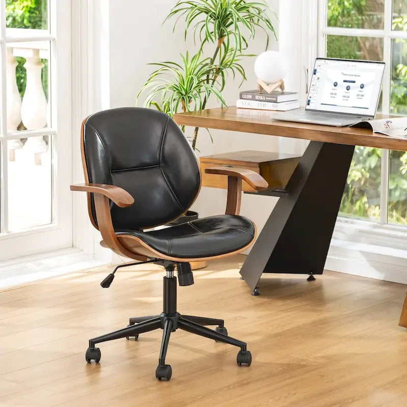 Glitzhome höhenverstellbarer, drehbarer Bürostuhl aus Kunstleder mit Armlehnen und ergonomischem Design