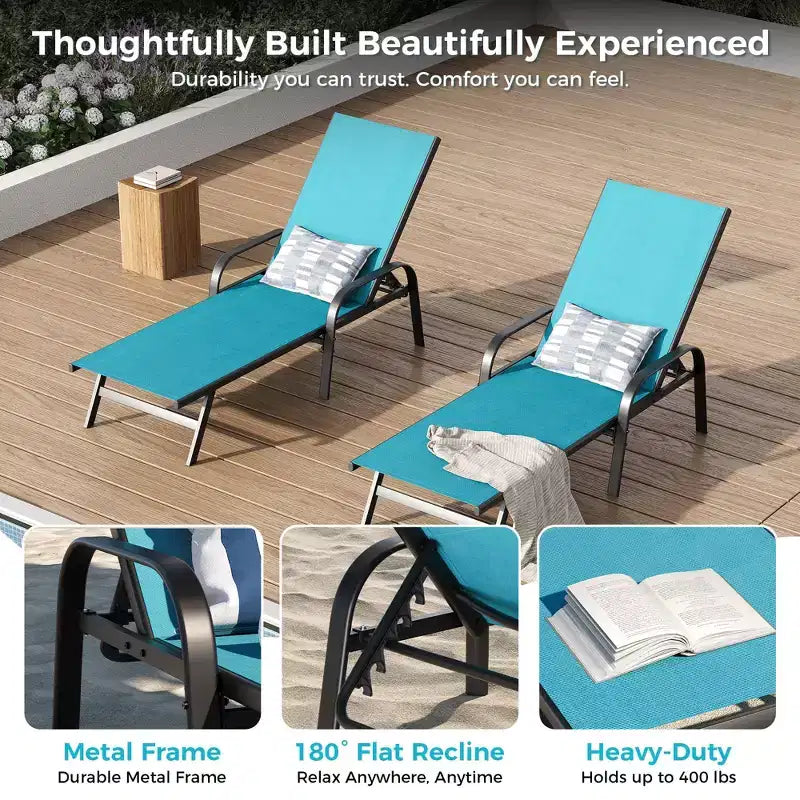 Set aus 2 Outdoor-Terrassenliegen, 5-fach verstellbare Liegestühle mit Textilene-Gewebe, Pool-Liegen für Garten & Balkon