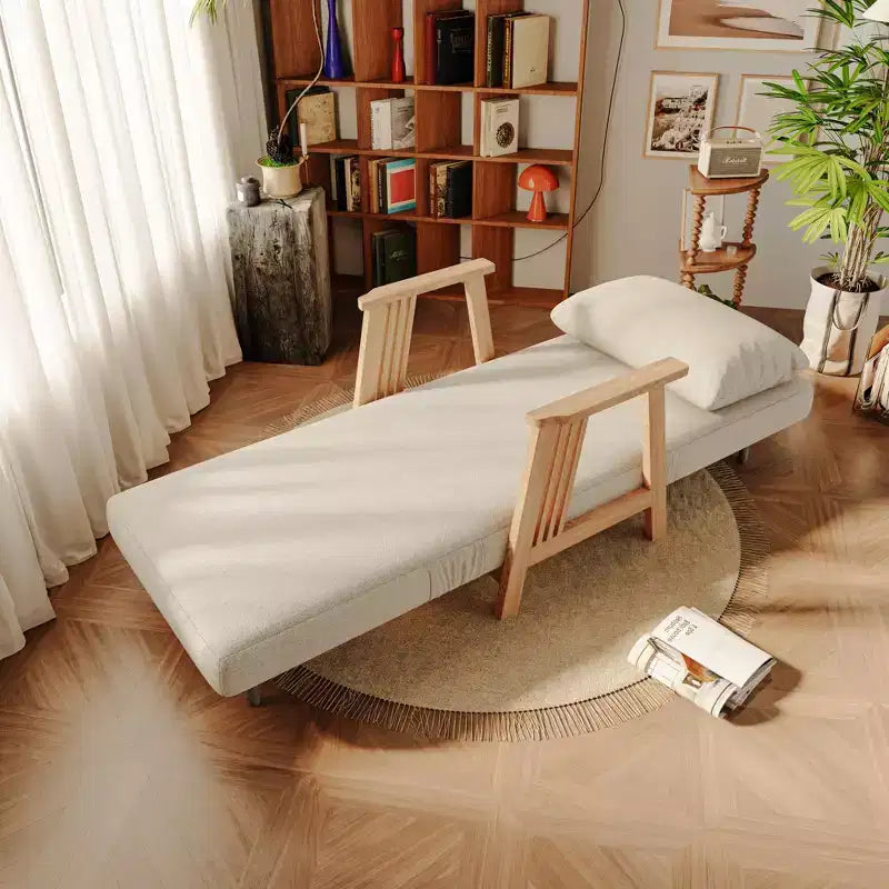 ATJafurn umwandelbarer Akzent-Armlehnstuhl aus Stoff mit Polsterung, Futon-Sessel, Schlafsofa mit Massivholzrahmen für Schlaf- und Wohnzimmer, Beige