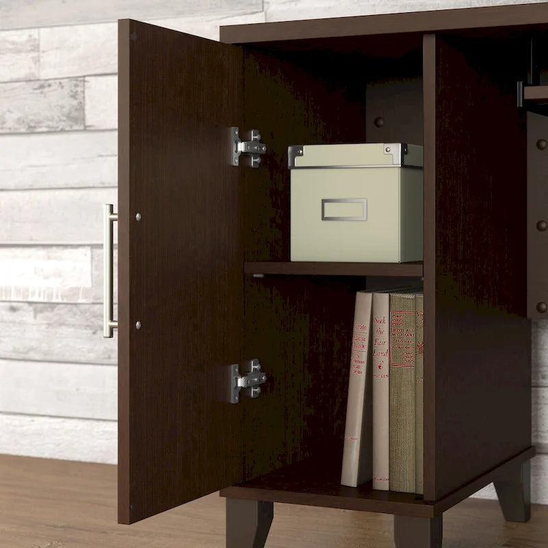 Bush Furniture Somerset 60 Zoll breiter L-förmiger Schreibtisch mit Aufsatzregal und Stauraum
