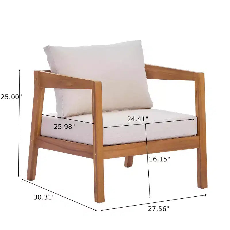 ModernLuxe 4/5-teiliges Akazienholz-Terrassenmöbel-Sofa-Set, Outdoor-Sitzgruppe mit Couchtisch für Veranda/Garten/Balkon