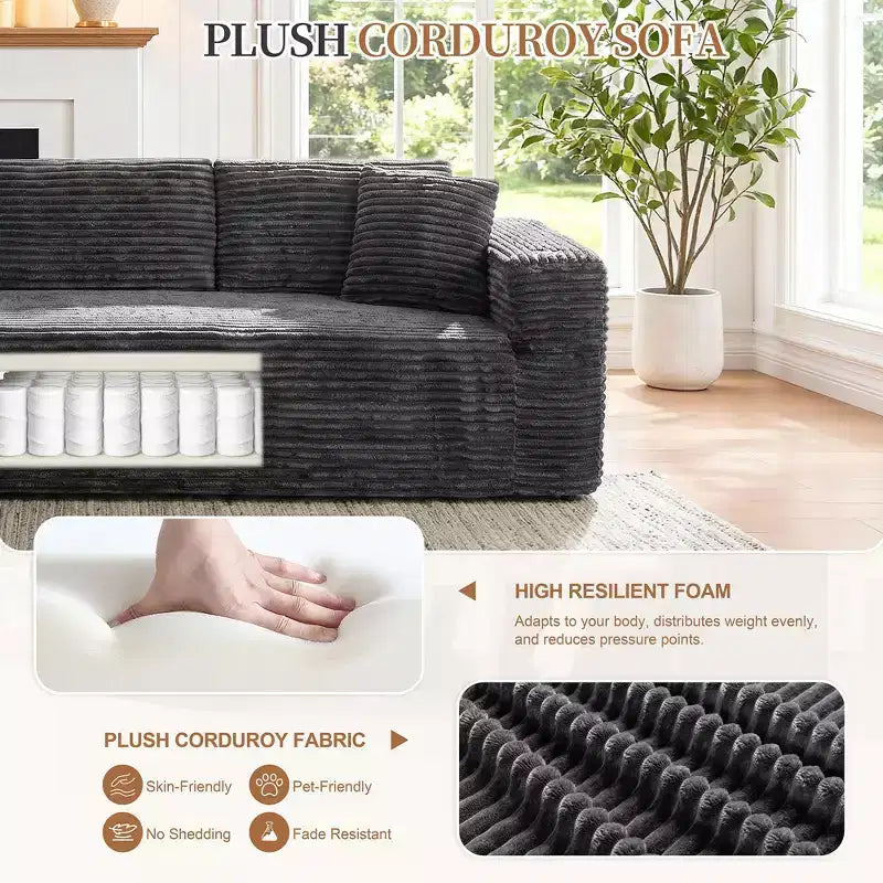 Celebalcony 103 modulares, rahmenloses Ecksofa, L-förmige Récamiere mit 2 Getränkehaltern, weiches Cord-Cloud-Sofa für das Wohnzimmer, keine Montage erforderlich