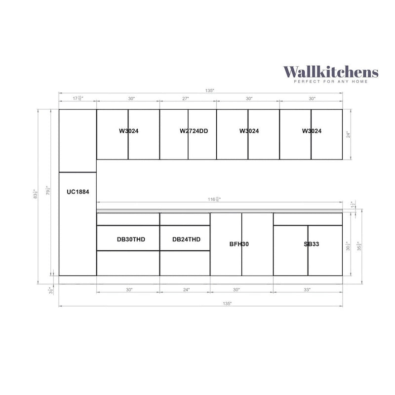 Küchen-Kollektion Elegant, schwarze Basis, Größe 11 Fuß breit - 135x24